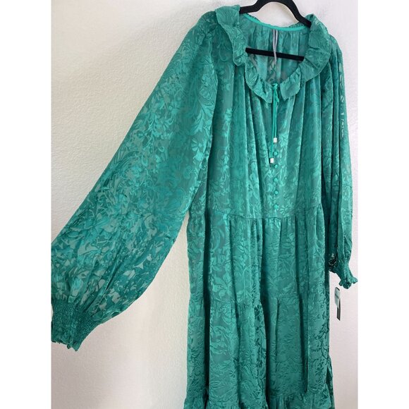 NEW Anthropologie Womens Plus 2X  Marais Satin Maxi Dress Burnout Tiered Green - Picture 9 of 15